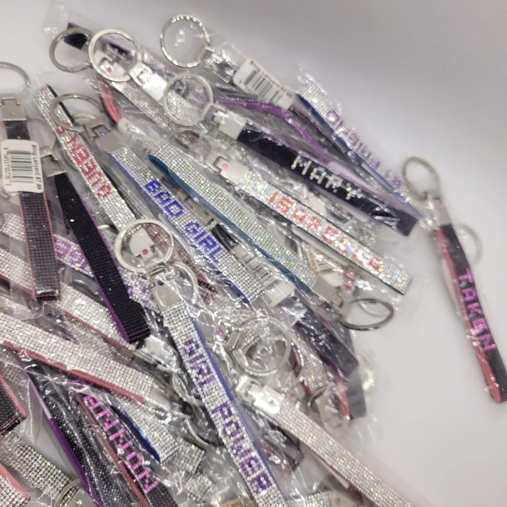 Bling Rhinestone Name and Quote Keychain Wristlet Bag Charm New